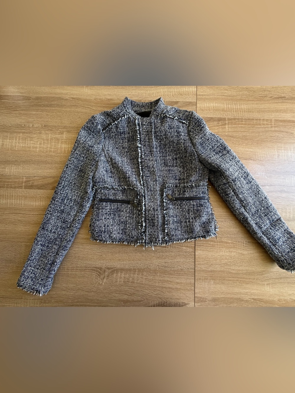 Banana Republic Raw Edge Tweed Jacket with Zipper Pockets